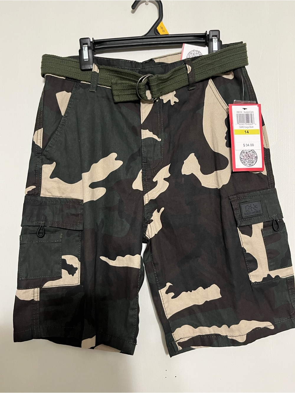 Camouflage Cargo Shorts with Web Belt - Green Camo